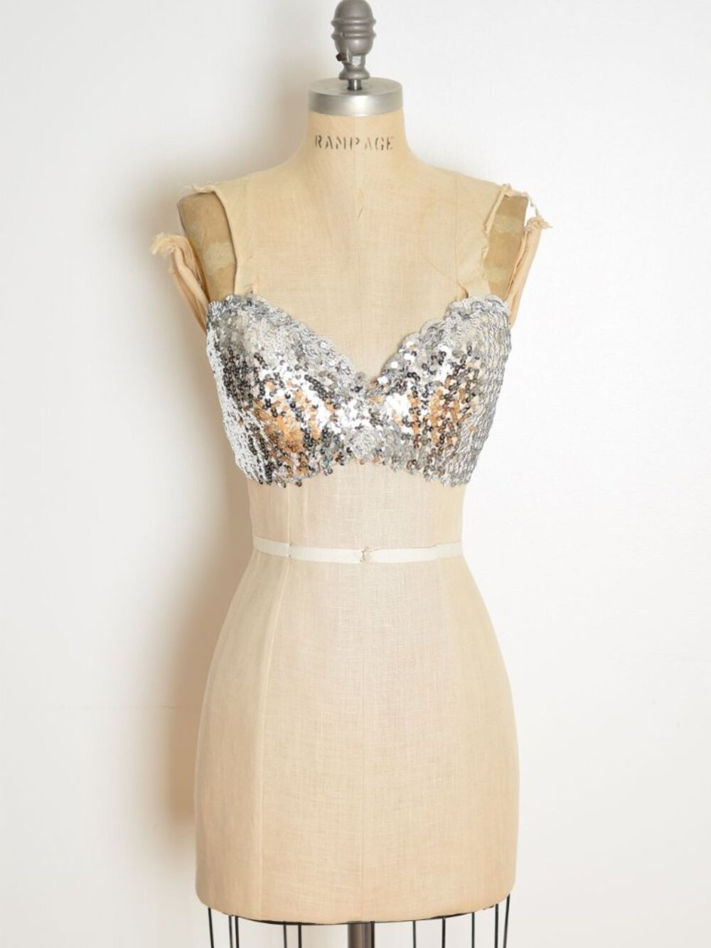vintage 70s bra top silver metallic sequin disco ball lingerie crop top M C cup